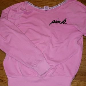 Off the shoulder pink sweater